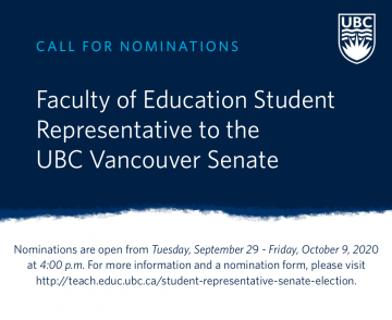 Call for nominations: Student Representative to UBC Vancouver Senate